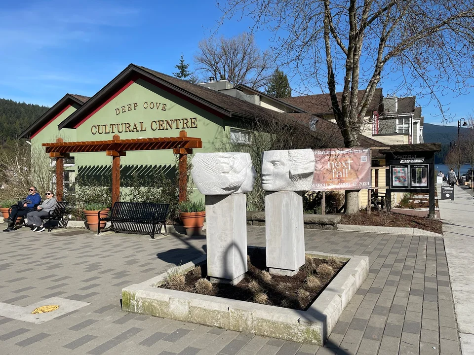Deep Cove Cultural Centre entrance with sculptures