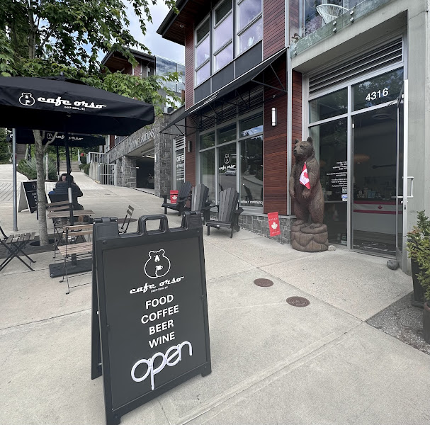 Cafe Orso exterior with bear statue